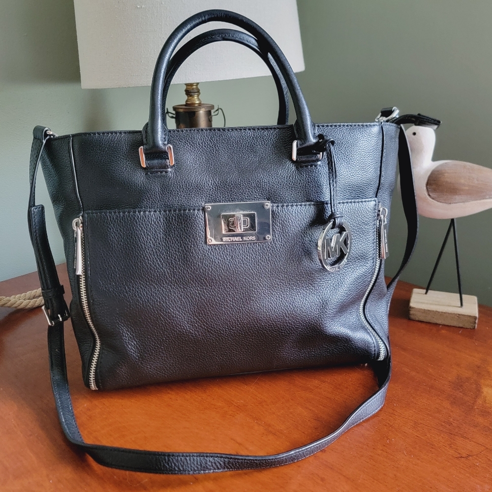 Michael Kors Sloan Large Tote Bag Black Pebbled Leather Purse